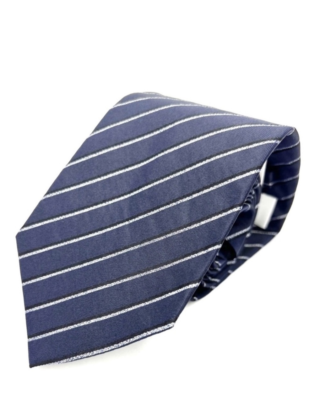 Armani Collezioni Pure Silk Jacquard Neck Tie Diagonal Stripe Navy Blue New NWT